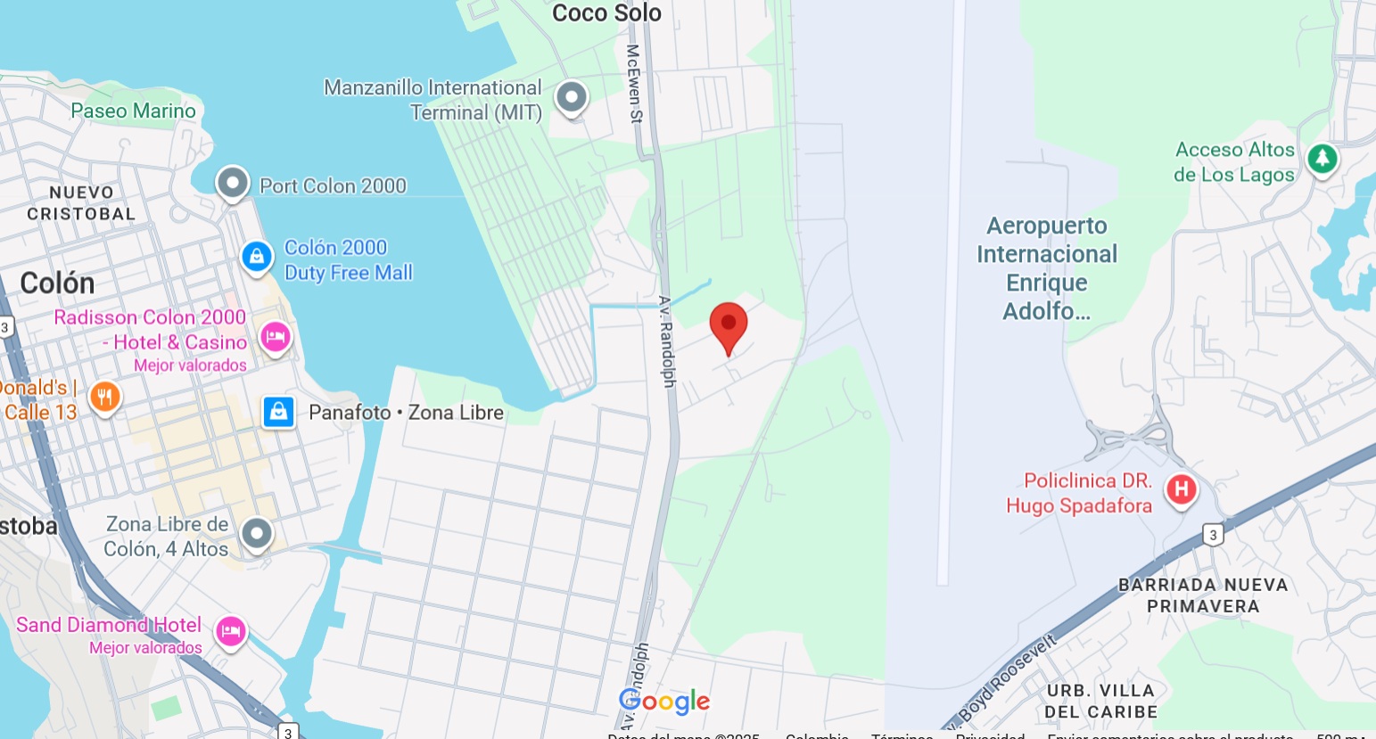 Vista de mapa de la ubicación en Colón, Panamá